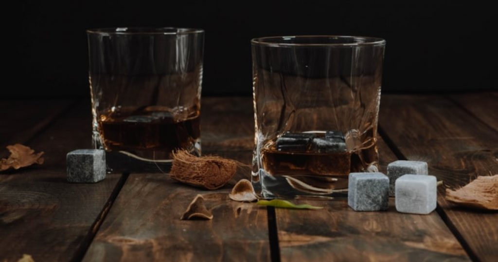 whiskey ice cubes cooling drink